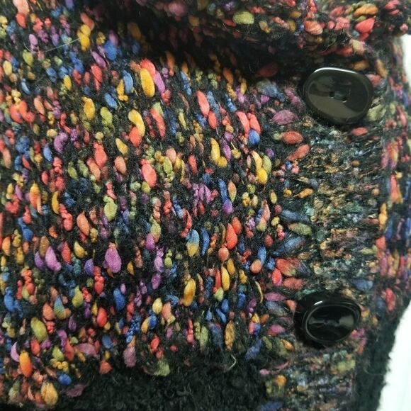 Vintage Curio Chunky Knit Wool Blend Mohair Black Rainbow Longline Cardigan Md - Picture 7 of 8